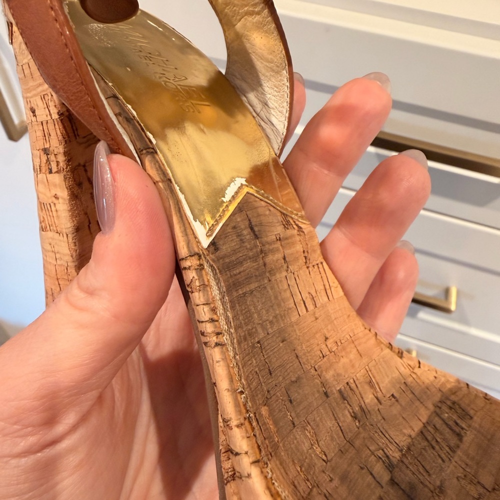 Michael Kors Cognac Leather Cork Platform Heels - Picture 7 of 13